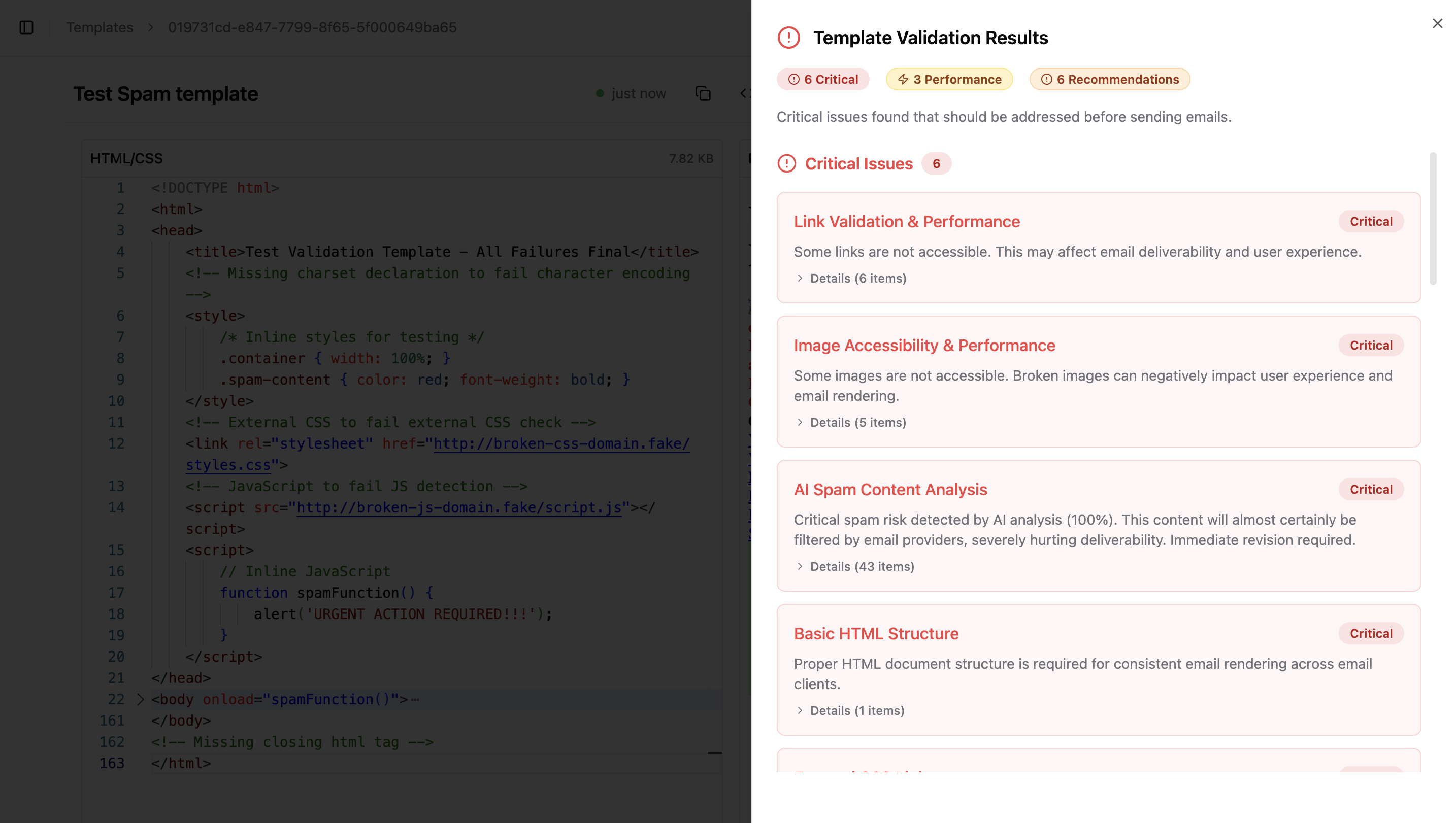 Template Validation Issues Results