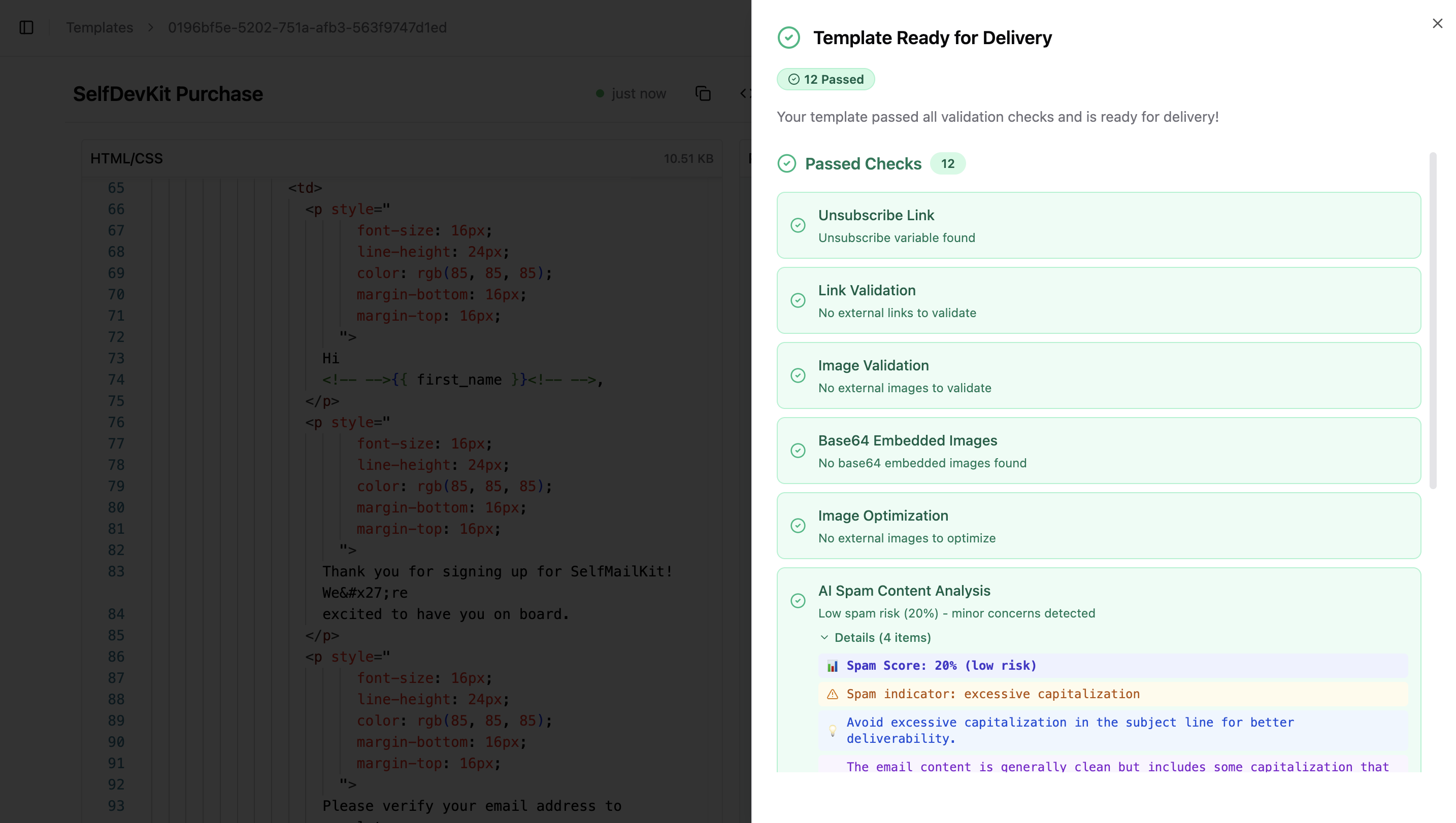 Template Validation Success Results